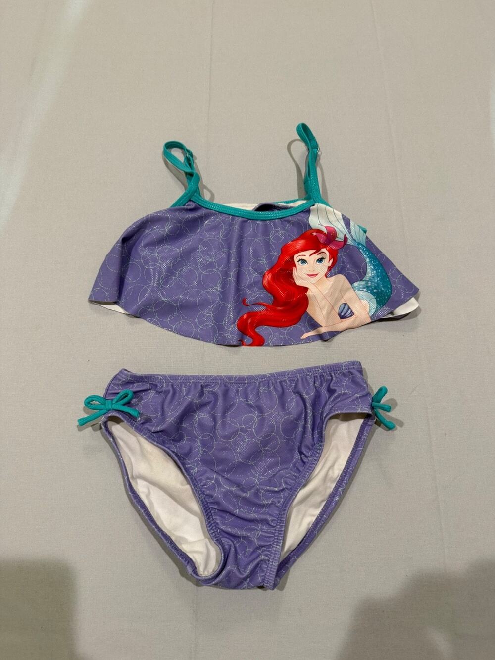 Disney Little Mermaid Ariel Girls Swimsuit Size 7/8 Purple 2 Piece Ruffle